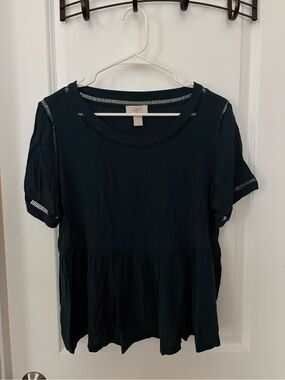 LOFT Women's Short Sleeve Dark Teal Peplum Top